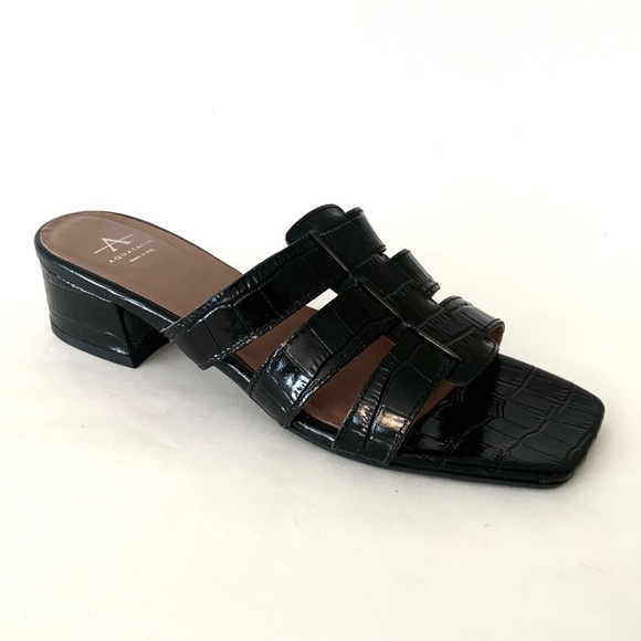 Aquatalia Harla Croco Caged Mule Sandals Black Leather Croc Embossed Shoes 8 - Picture 11 of 16